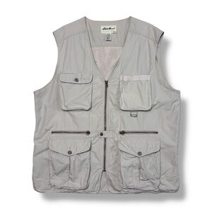 EDDIE BAUER Grey Lightweight Canvas Field Cargo Vest VINTAGE